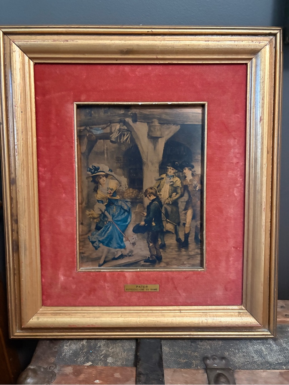 Framed Vintage Copper Craft picture with Raspberry Velvet Matte - Italy